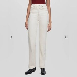 Re/Done 90s High Rise Loose Button Fly Raw Hem Jeans Color Is Vintage White